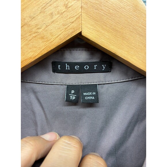 Theory Sleeveless Button Down Shirt Women’s Size P Taupe Collared Stretch Silk - Picture 4 of 8